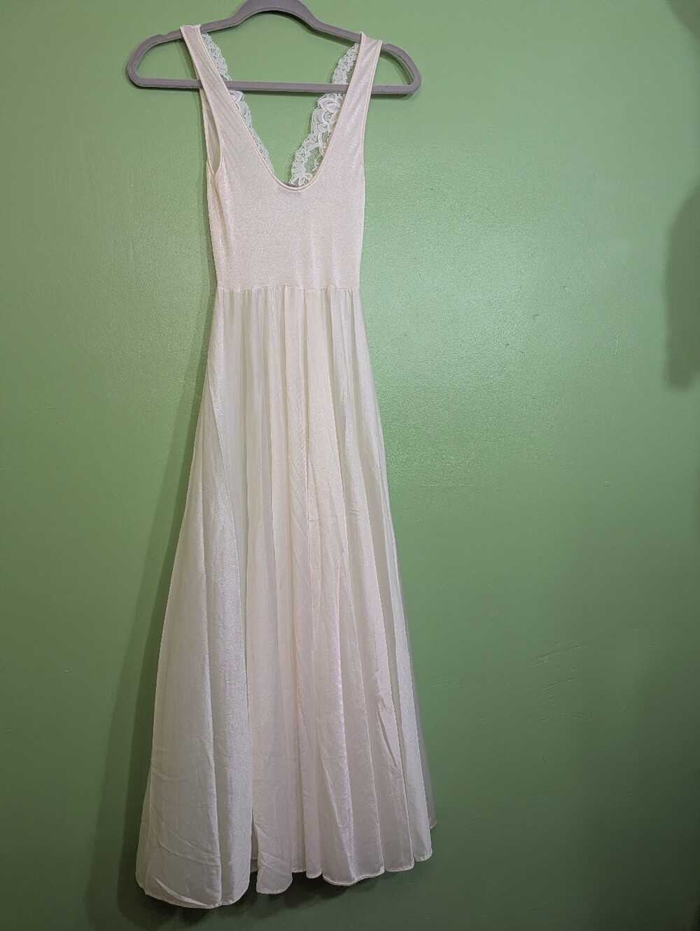 Vintage Lorraine Ivory Lace Nightgown S Full Sweep Bridal Negligee 70s 80s - Picture 6 of 10